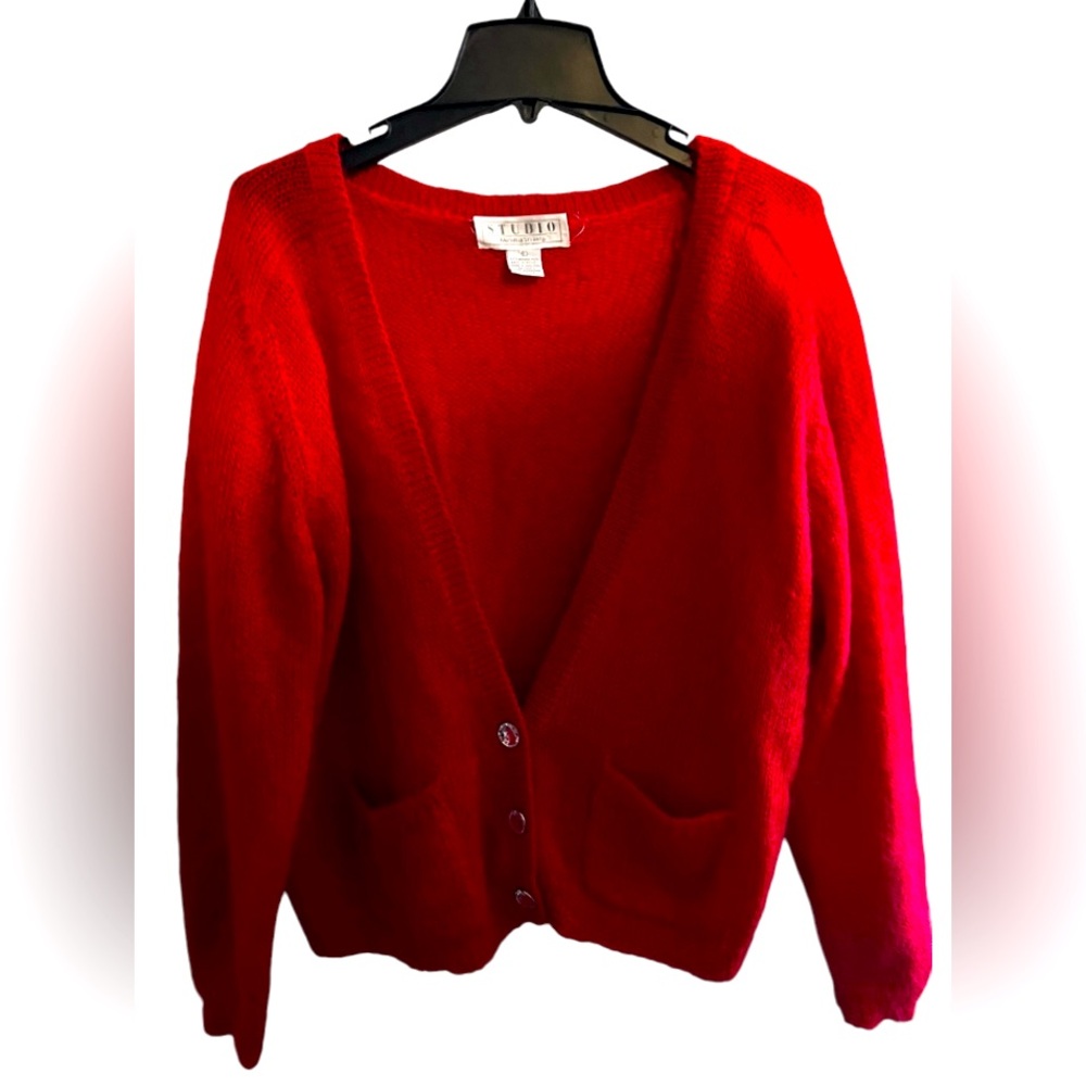 STUDIO By Michelle Stuart Red Women's Sweater w/ Natural White Sapphire Buttons